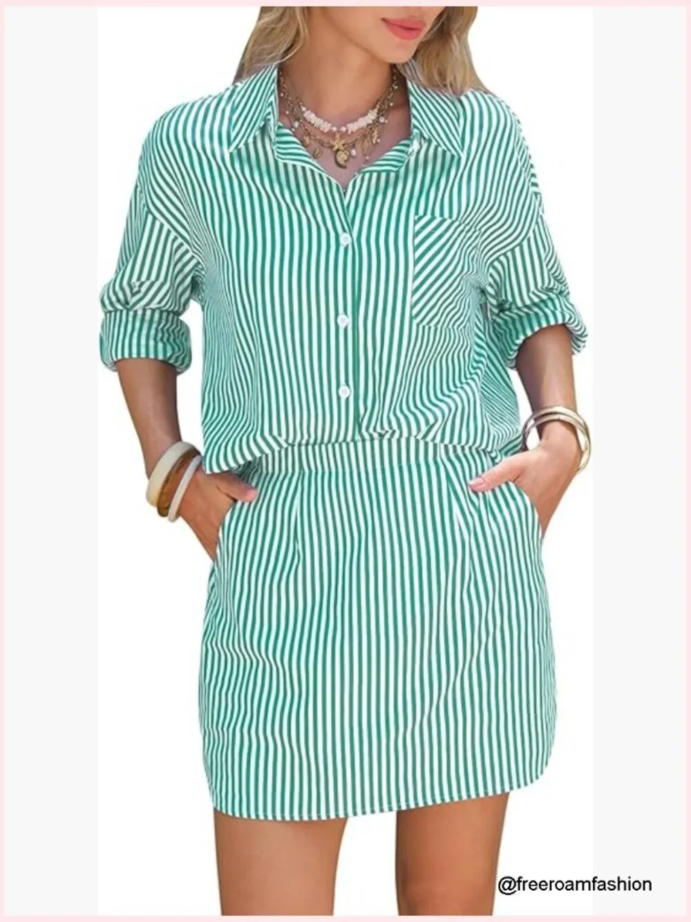 2 Piece Skirt Set 100% Cotton Long Sleeve Button Down Mini Skirt Outfit